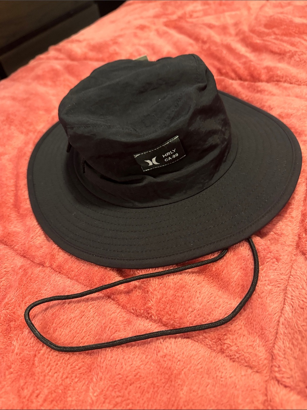 Hurley Black Brimmed Boonie Hat with Chin Cord